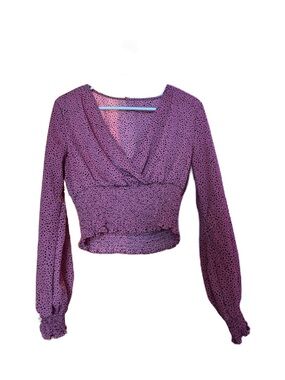 Women’s Pink Polka Dot Smocked Waist V-Neck Top